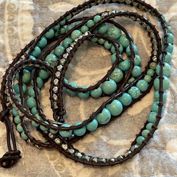 Chan Luu Turquoise on Brown Leather Wrap Bracelet signature collection - Picture 3 of 4